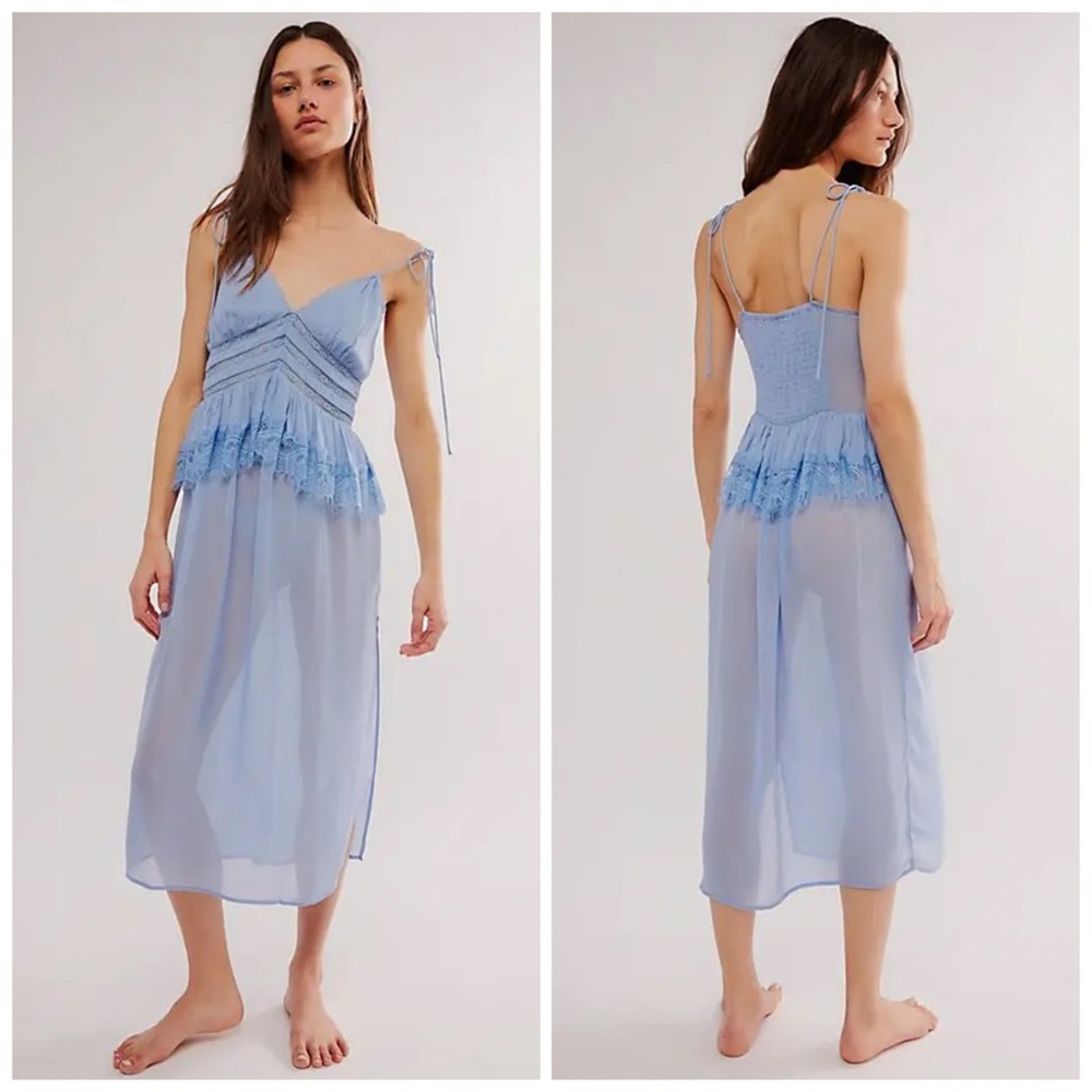 Free People Slip XL Light Blue KiKi Semi Sheer Lace Midi NWT